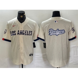 Men Los Angeles Dodgers Team Big Logo Cream Stitched Baseball Jersey