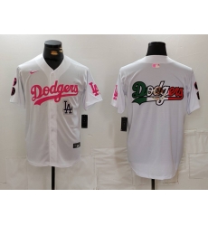 Men Los Angeles Dodgers Team Big Logo White Pink Vin  26 Kobe Patch Stitched Baseball Jersey 001