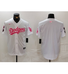 Men Los Angeles Dodgers Team Big Logo White Pink Vin  26 Kobe Patch Stitched Baseball Jersey 003