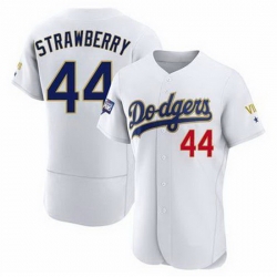 Men Nike Los Angeles Dodgers Darryl Strawberry #44 Gold Program VII White Flex Base Stitched Champions MLB Jersey