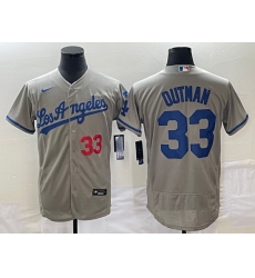 Men's Los Angeles Dodgers #33 James Outman Grey Flex Base Stitched Jersey