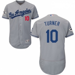 Mens Majestic Los Angeles Dodgers 10 Justin Turner Authentic Grey Road 2017 World Series Bound Flex Base Jersey