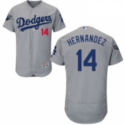 Mens Majestic Los Angeles Dodgers 14 Enrique Hernandez Gray Alternate Flex Base Collection 2018 World Series Jersey