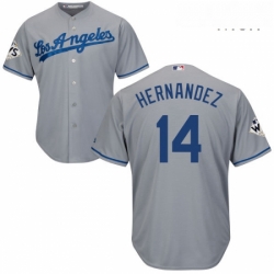 Mens Majestic Los Angeles Dodgers 14 Enrique Hernandez Replica Grey Road 2017 World Series Bound Cool Base MLB Jersey