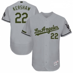 Mens Majestic Los Angeles Dodgers 22 Clayton Kershaw Grey Memorial Day Collection 2018 World Series Jersey Flex Bas