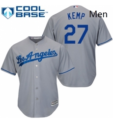 Mens Majestic Los Angeles Dodgers 27 Matt Kemp Replica Grey Road Cool Base MLB Jersey 