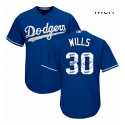 Mens Majestic Los Angeles Dodgers 30 Maury Wills Authentic Royal Blue Team Logo Fashion Cool Base MLB Jersey