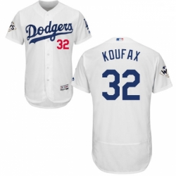 Mens Majestic Los Angeles Dodgers 32 Sandy Koufax Authentic White Home 2017 World Series Bound Flex Base Jersey