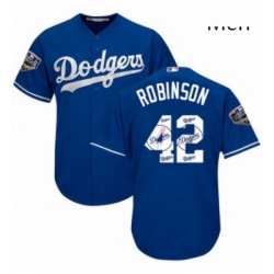 Mens Majestic Los Angeles Dodgers 42 Jackie Robinson Authentic Royal Blue Team Logo Fashion Cool Base 2018 World Series MLB Jersey