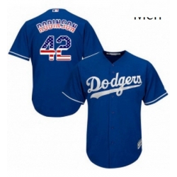 Mens Majestic Los Angeles Dodgers 42 Jackie Robinson Authentic Royal Blue USA Flag Fashion Cool Base MLB Jersey