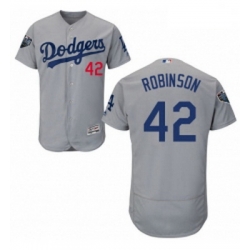 Mens Majestic Los Angeles Dodgers 42 Jackie Robinson Gray Alternate Flex Base Collection 2018 World Series Jersey 2