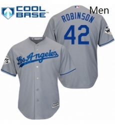 Mens Majestic Los Angeles Dodgers 42 Jackie Robinson Replica Grey Road 2017 World Series Bound Cool Base MLB Jersey