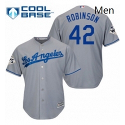 Mens Majestic Los Angeles Dodgers 42 Jackie Robinson Replica Grey Road 2017 World Series Bound Cool Base MLB Jersey