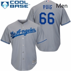 Mens Majestic Los Angeles Dodgers 66 Yasiel Puig Replica Grey Road Cool Base MLB Jersey