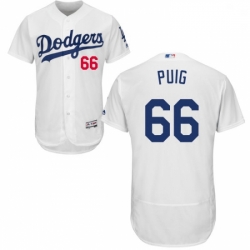 Mens Majestic Los Angeles Dodgers 66 Yasiel Puig White Home Flex Base Authentic Collection MLB Jersey