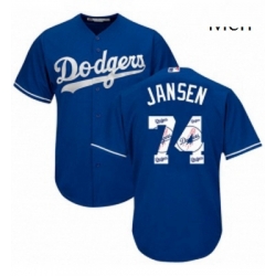 Mens Majestic Los Angeles Dodgers 74 Kenley Jansen Authentic Royal Blue Team Logo Fashion Cool Base MLB Jersey