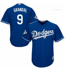 Mens Majestic Los Angeles Dodgers 9 Yasmani Grandal Replica Royal Blue Alternate 2017 World Series Bound Cool Base MLB Jersey