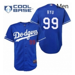 Mens Majestic Los Angeles Dodgers 99 Hyun Jin Ryu Authentic Royal Blue Cool Base MLB Jersey