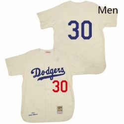 Mens Mitchell and Ness 1955 Los Angeles Dodgers 30 Maury Wills Replica Cream Throwback MLB Jersey