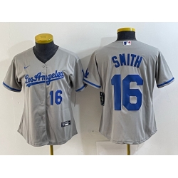 Women Los Angeles Dodgers 16 Will Smith Grey Stitched Jersey 2