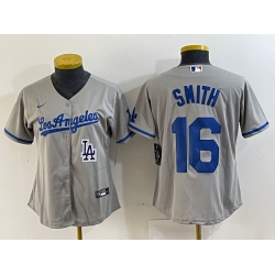 Women Los Angeles Dodgers 16 Will Smith Grey Stitched Jersey 4