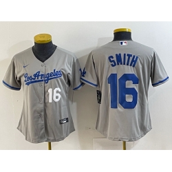 Women Los Angeles Dodgers 16 Will Smith Grey Stitched Jersey 5