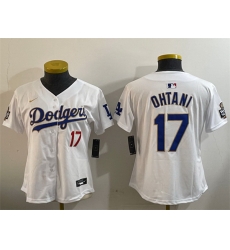 Women Los Angeles Dodgers 17 Shohei Ohtani White Gold 2024 World Series Home Limited Stitched Baseball Jersey 28Run Small 29