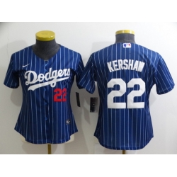 Women Los Angeles Dodgers 22 Clayton Kershaw Blue Stitched Baseball Jersey 28Run Small 2