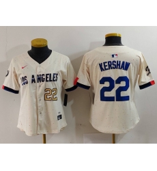 Women Los Angeles Dodgers 22 Clayton Kershaw Cream Stitched Jersey 7