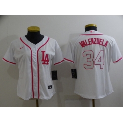 Women Los Angeles Dodgers 34 Toro Valenzuela Pink White Stitched Baseball Jersey 28Run Small 2