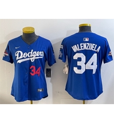 Women Los Angeles Dodgers 34 Toro Valenzuela Royal 2024 World Series Champions With Fernando Memorial Patch Alternate Limited Stitched Baseball Jersey 28Ru