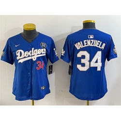 Women Los Angeles Dodgers 34 Toro Valenzuela Royal 2024 World Series With Fernando Memorial Patch Alternate Limited Stitched Baseball Jersey  1