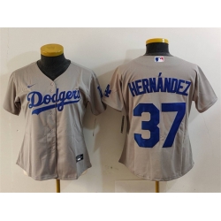 Women Los Angeles Dodgers 37 Teoscar Hern E1ndez Grey Stitched Jersey