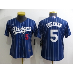 Women Los Angeles Dodgers 5 Freddie Freeman Blue Stitched Baseball Jersey 28Run Small 2