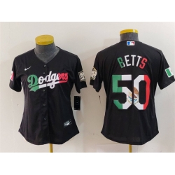 Women Los Angeles Dodgers 50 Mookie Betts Black Mexico Stitched Jersey