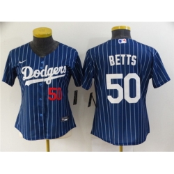 Women Los Angeles Dodgers 50 Mookie Betts Blue Stitched Baseball Jersey 28Run Small 2