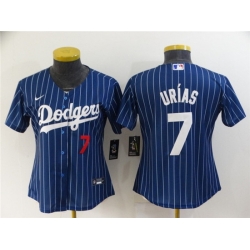 Women Los Angeles Dodgers 7 Julio Urias Blue Stitched Baseball Jersey 28Run Small 2