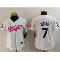 Women Los Angeles Dodgers 7 White Pink Vin  26 Kobe Patch Stitched Baseball Jersey