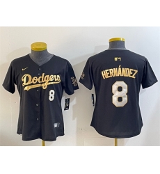 Women Los Angeles Dodgers 8 Enrique Hernandez Black Gold Limited Stitched Baseball Jersey 28Run Small 29