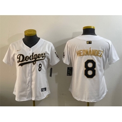 Women Los Angeles Dodgers 8 Enrique Hernandez White Gold Home Limited Stitched Baseball Jersey 28Run Small 29