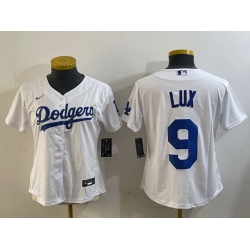 Women Los Angeles Dodgers 9 lux White Cool Base Stitched Baseball Jersey