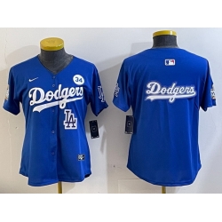 Women Los Angeles Dodgers Blank Blue 2024 World Series With No  34 Patch Home Limited Stitched Baseball Jersey  7