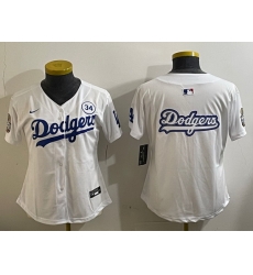 Women Los Angeles Dodgers Blank White 2024 World Series With No  34 Patch Home Limited Stitched Baseball Jersey  3