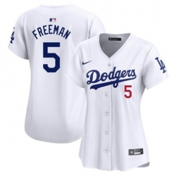 Women Los Angeles Dodgers Freddie Freeman #5 White Flex Base 2024 Home Stitched Jersey