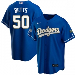 Women Los Angeles Dodgers Mookie Betts 50 Championship Gold Trim Blue Limited All Stitched Cool Base Jersey