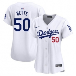 Women Los Angeles Dodgers Mookie Betts #50 White Flex Base 2024 Home Stitched Jersey