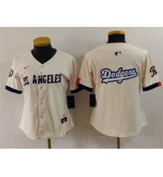 Women Los Angeles Dodgers Team Big Logo Cream 2024 City Connect Limited Stitched Jersey 2