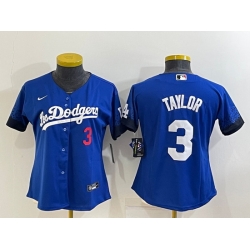 Women's Los Angeles Dodgers #3 Chris Taylor Blue 2022 Number Cool Base Stitched Nike Jersey