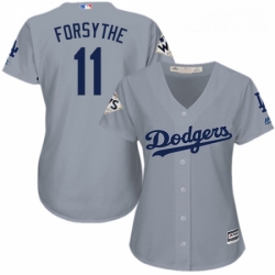 Womens Majestic Los Angeles Dodgers 11 Logan Forsythe Replica Grey Road 2017 World Series Bound Cool Base MLB Jersey 