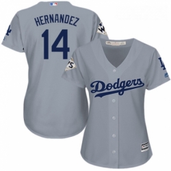 Womens Majestic Los Angeles Dodgers 14 Enrique Hernandez Replica Grey Road 2017 World Series Bound Cool Base MLB Jersey